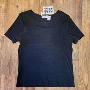Vintage 1990s Kathy Ireland Black Nylon Stretchy T-Shirt